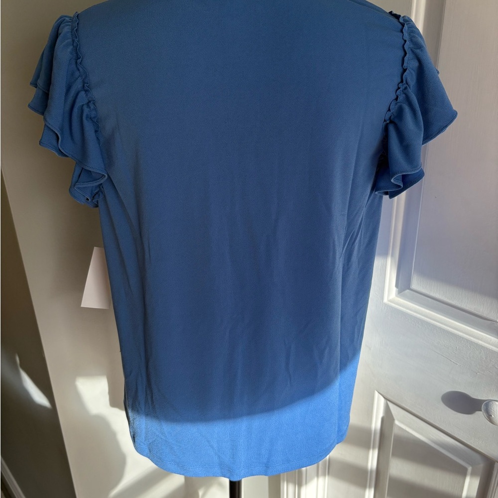 CeCe Blue Flutter Sleeve Ruffled Top - Picture 6 of 9
